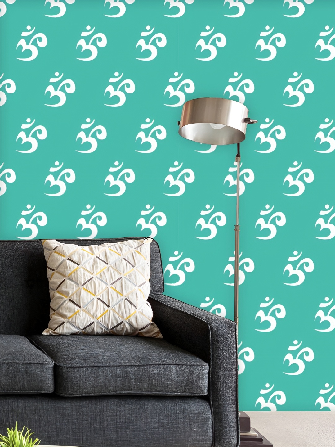 

ArtzFolio Printed UV-Resistant Anti-Bacterial White Om Symbol Peel & Stick Wallpaper, Multi