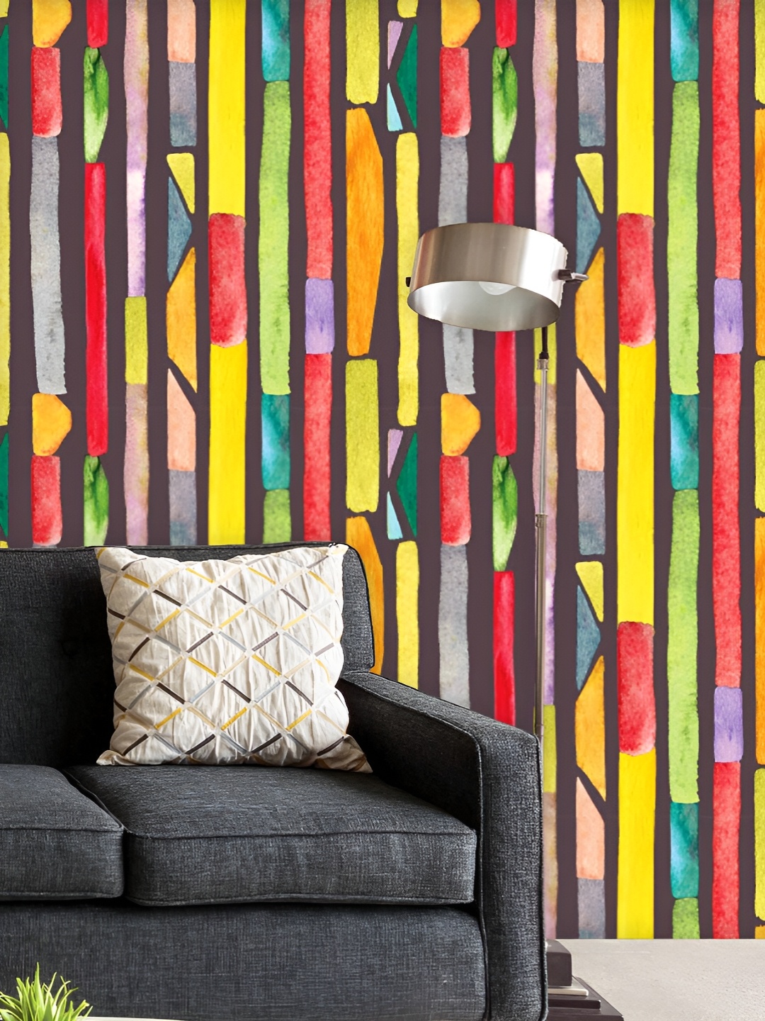 

ArtzFolio Printed UV-Resistant Anti-Bacterial Watercolor Bauhaus Stripes Peel & Stick Wallpaper, Multi