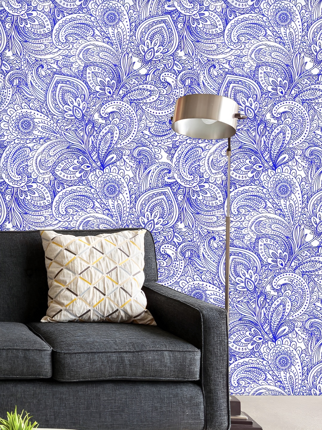 

ArtzFolio Printed UV-Resistant Anti-Bacterial Blue Vintage Floral Leaves Peel & Stick Wallpaper, Multi