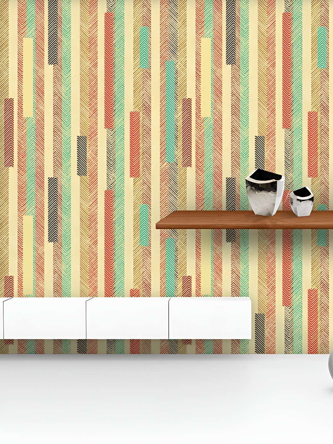 

ArtzFolio Printed UV-Resistant Anti-Bacterial Abstract Geometric Stripes Peel & Stick Wallpaper, Multi