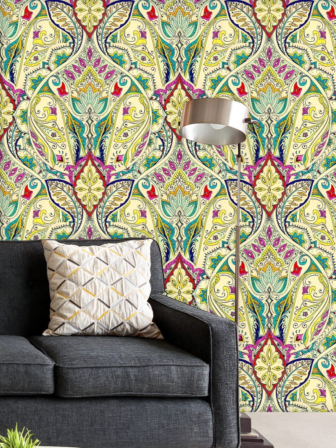 

ArtzFolio Printed UV-Resistant Anti-Bacterial India Bohemian Paisley Peel & Stick Wallpaper, Multi