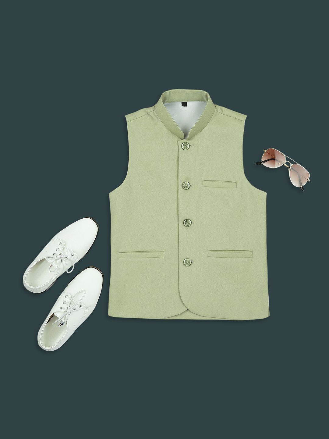 

Sangria Boys Woven Solid Nehru Jackets, Green