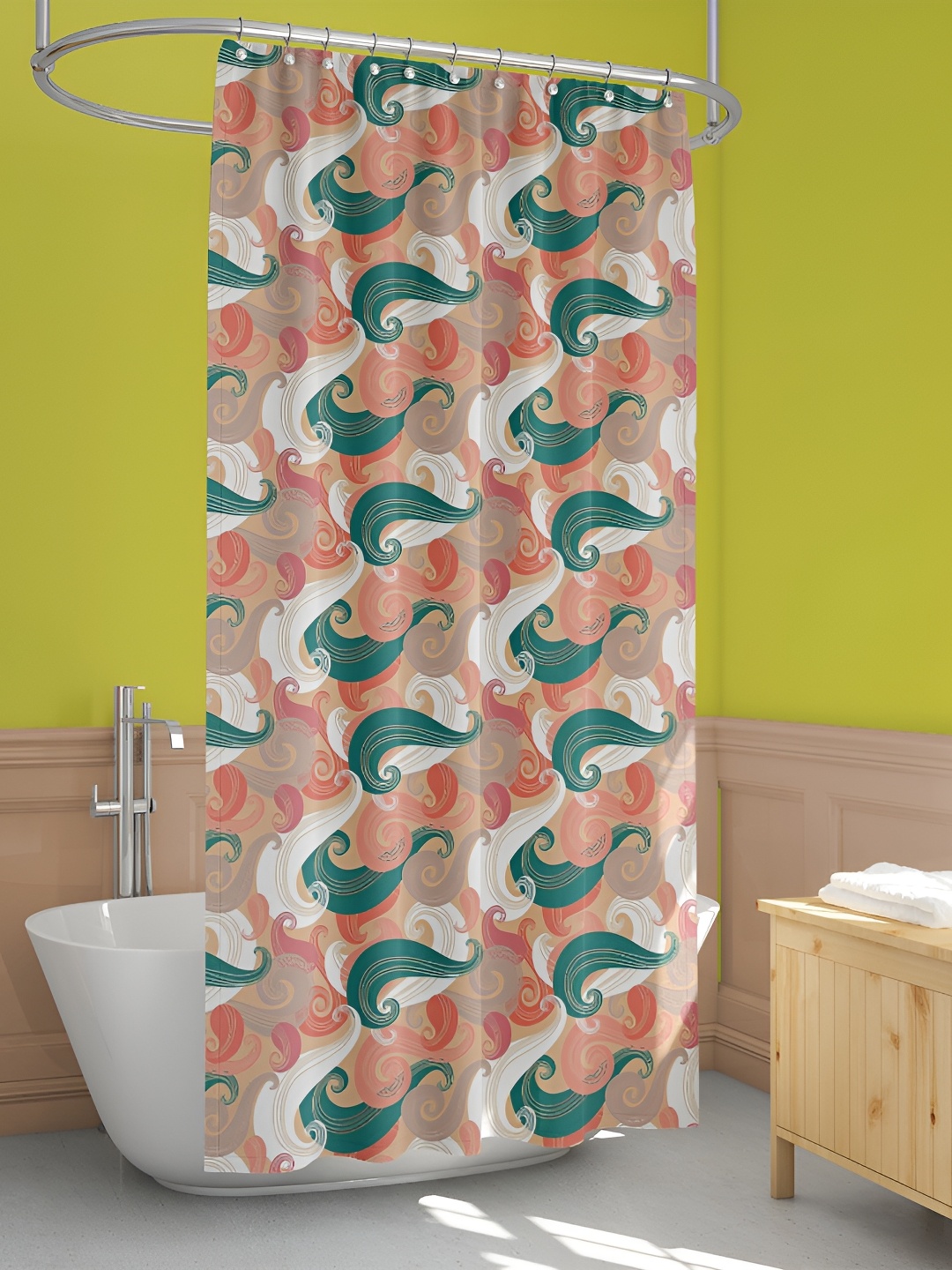 

ArtzFolio Beige & Green Printed Waterproof Shower Curtain