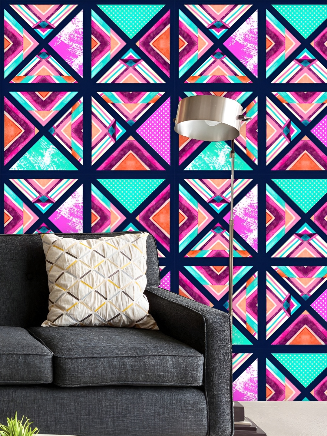

ArtzFolio Printed UV-Resistant Anti-Bacterial Hand-Drawn Triangles Peel & Stick Wallpaper, Multi