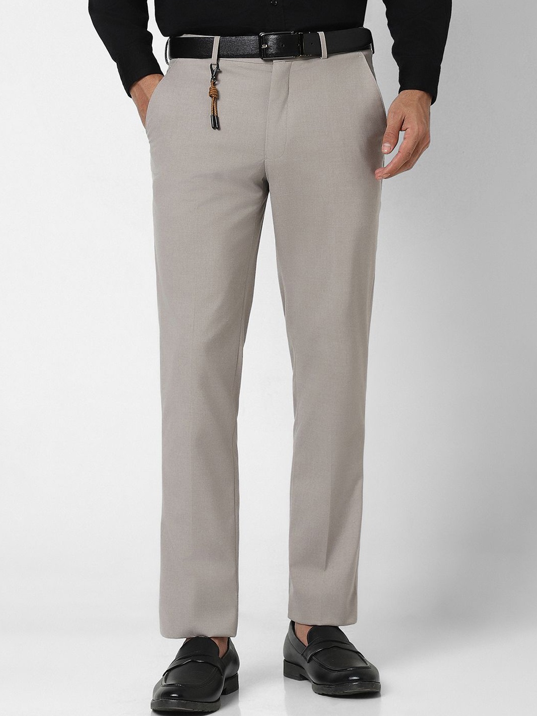 

V Dot Men Slim Fit Mid-Rise Trousers, Grey