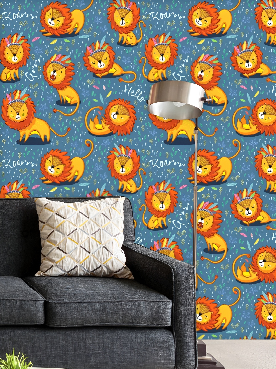 

ArtzFolio Printed UV-Resistant Anti-Bacterial Cartoon Lion Animal Peel & Stick Wallpaper, Multi