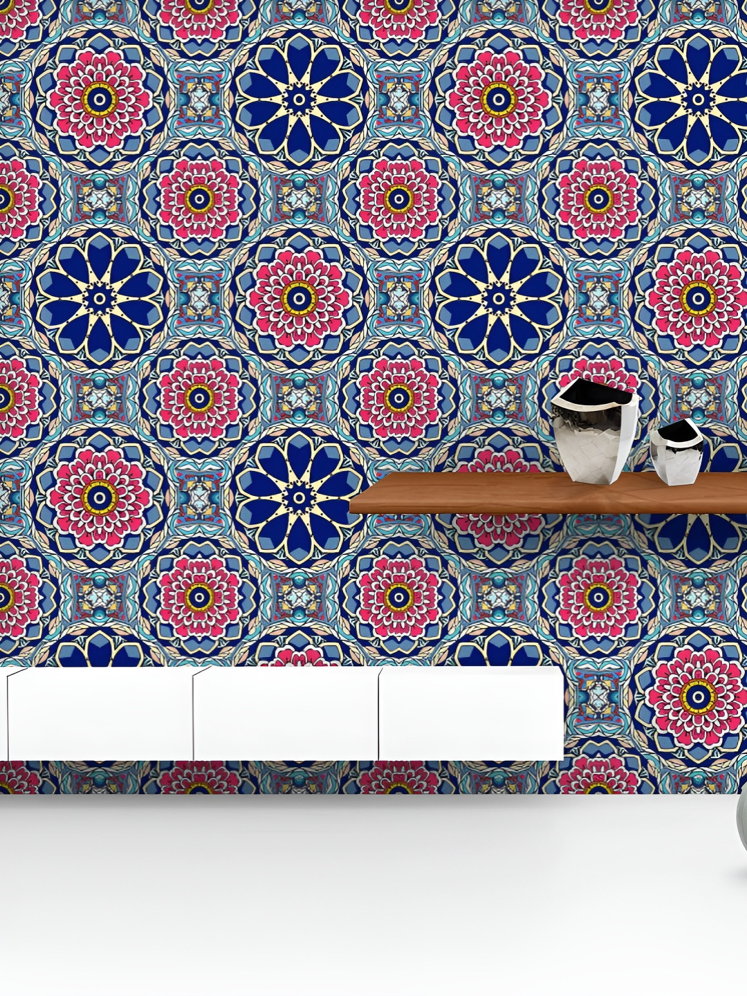 

ArtzFolio Printed UV-Resistant Anti-Bacterial Vintage Flowers Mandala And Leaves Peel & Stick Wallpaper, Multi