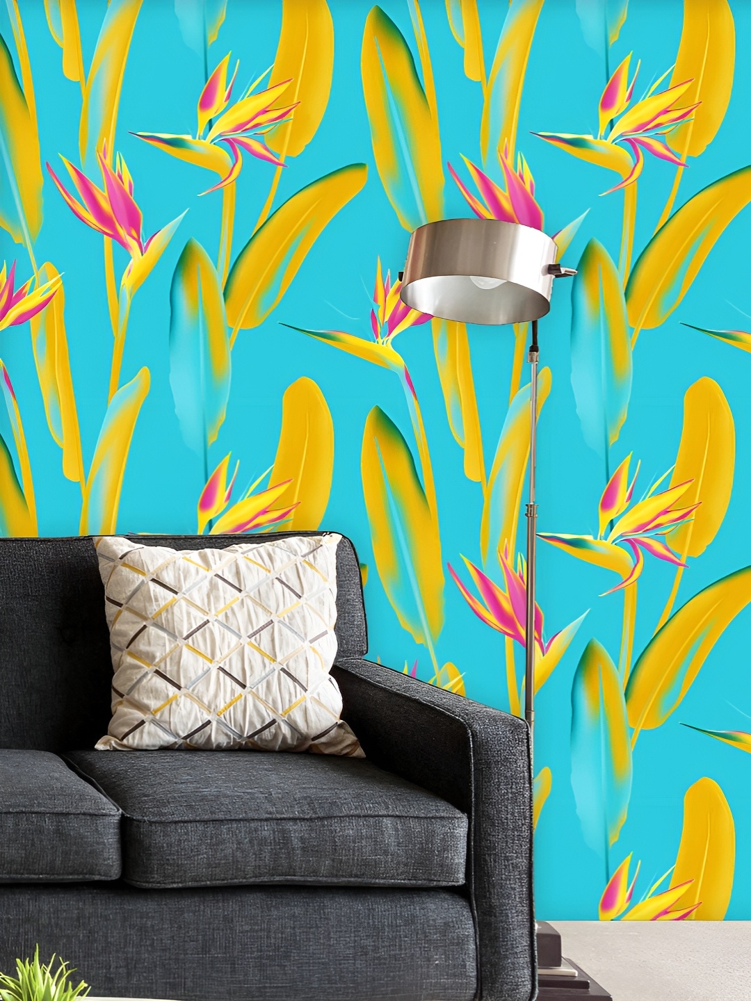 

ArtzFolio Printed UV-Resistant Anti-Bacterial Pink Cyan Tropical Flower Peel & Stick Wallpaper, Multi