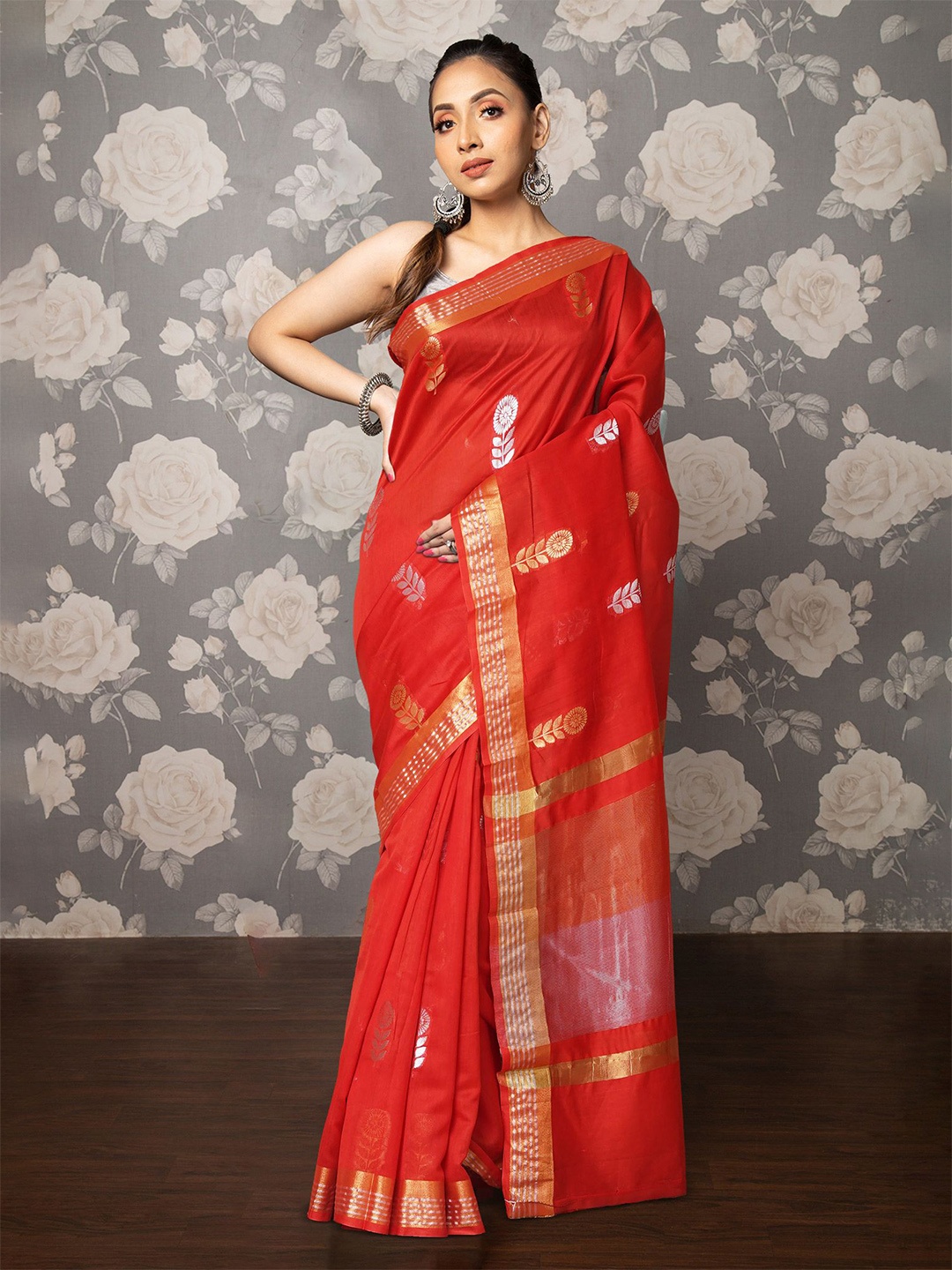 

Unnati Silks Floral Woven Design Zari Handloom Uppada Saree, Red