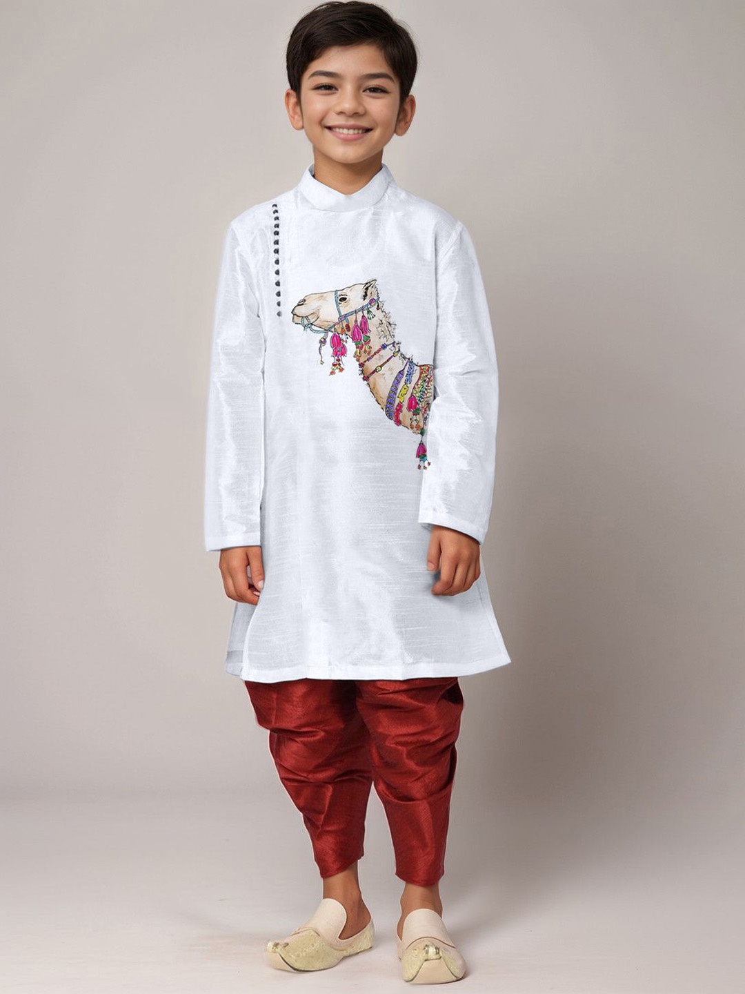 

DEVOILER Boys Ethnic Motifs Printed Straight Kurta, White