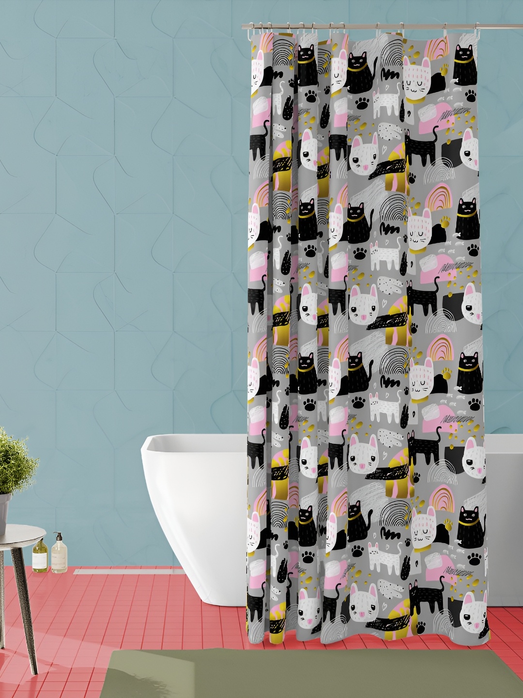 

ArtzFolio Grey & Black Printed Waterproof Shower Curtain