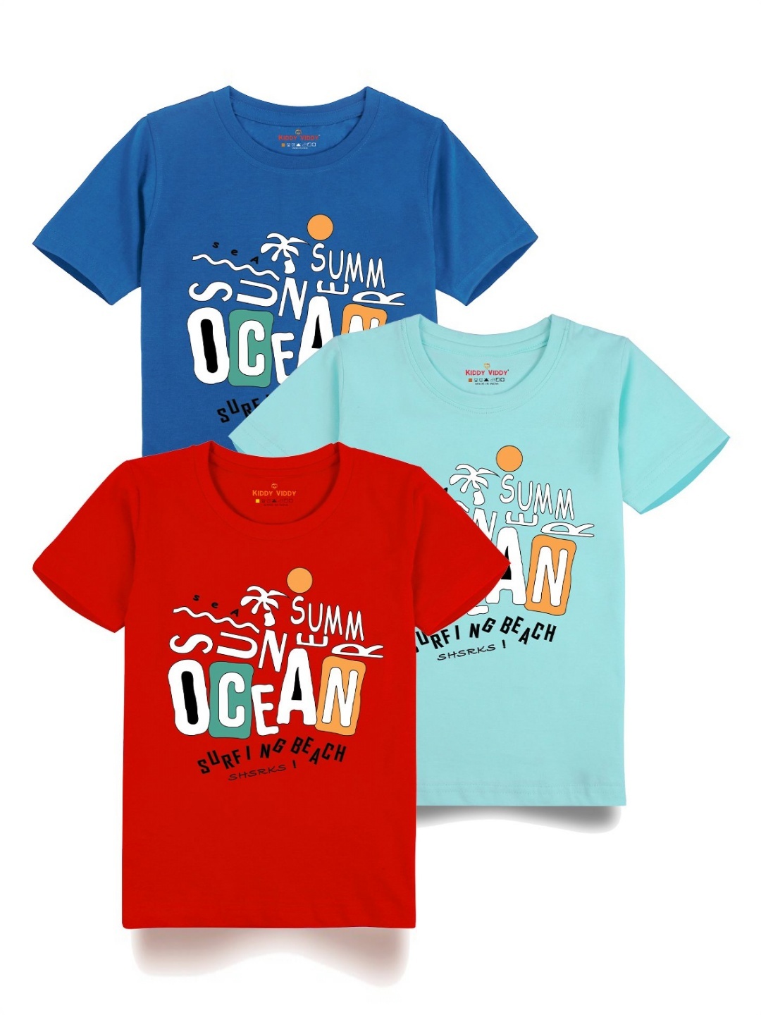 

Kiddy Viddy Boys Pack Of 3 Typography Printed Round Neck Cotton T-shirts, Red