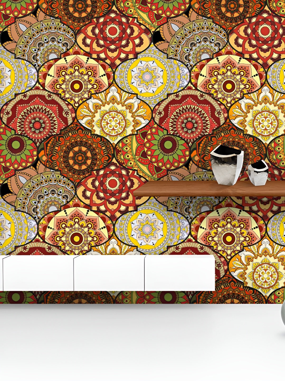 

ArtzFolio Printed UV-Resistant Anti-Bacterial Vintage Arabic Indian Motifs Peel & Stick Wallpaper, Multi