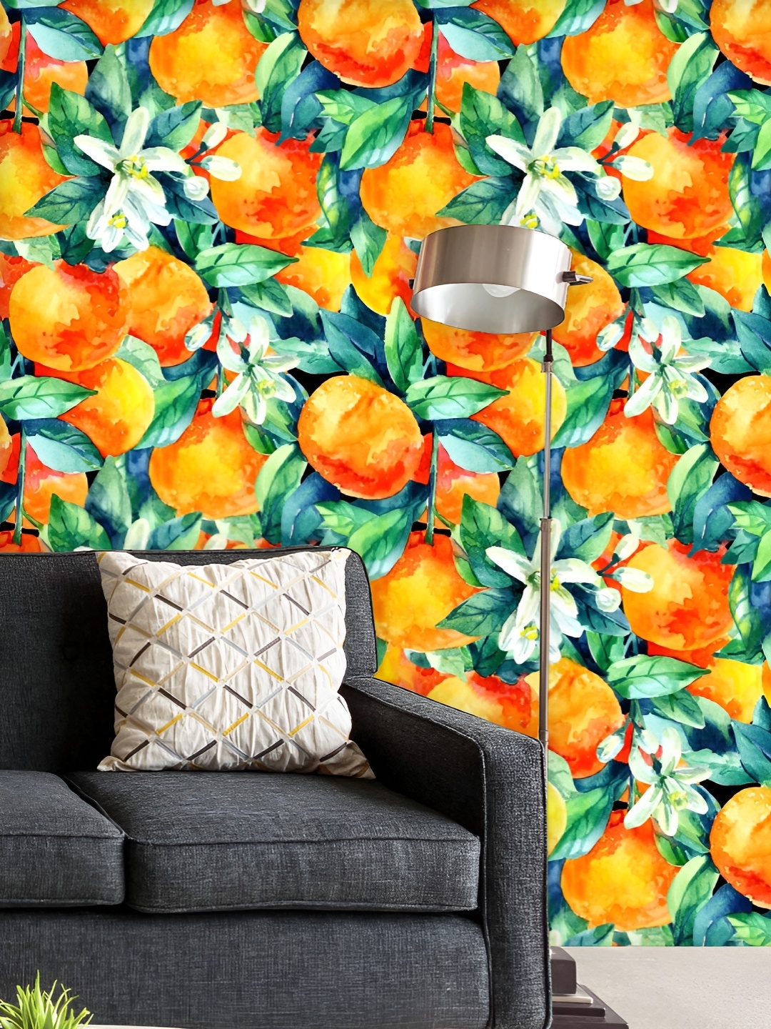 

ArtzFolio Printed UV-Resistant Anti-Bacterial Madarine Orange Fruit With Leaves And Blossom Peel & Stick Wallpaper, Multi