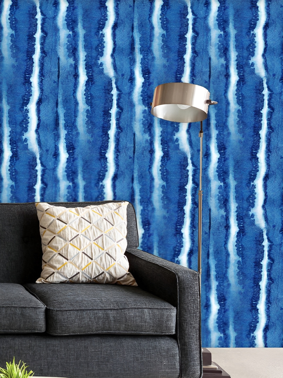 

ArtzFolio Printed UV-Resistant Anti-Bacterial Shibori Indigo Batik Peel & Stick Wallpaper, Multi