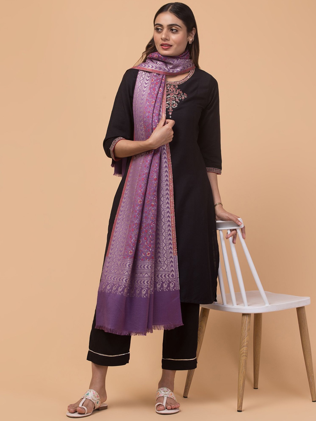 

Tweedle Floral Woven Design Acrylic Shawl, Purple