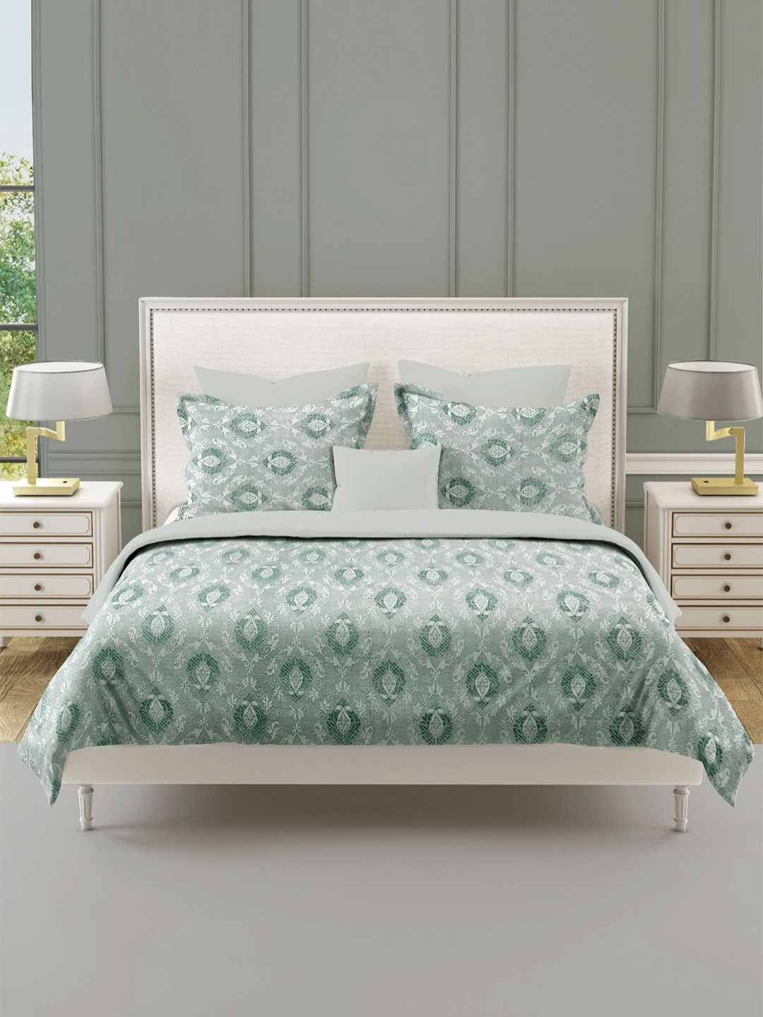 

SWAYAM Green & White Floral Printed Cotton 210 TC King Bedsheet Set 2.74 m x 2.74 m