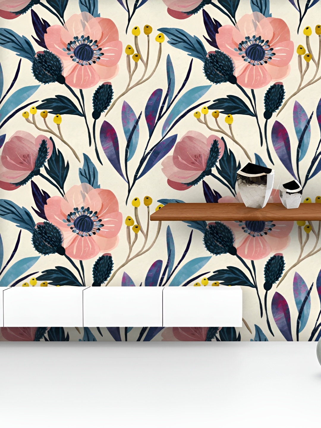 

ArtzFolio White & Blue Floral Printed UV Resistant Wallpaper