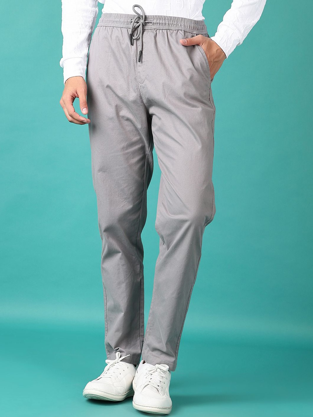 

V-Mart Men Regular Fit Mid-Rise Cotton Trousers, Charcoal