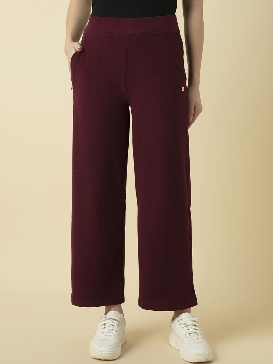 

Van Heusen Athleisure Women Zipper Pocket High Waist Wide Leg Pant, Burgundy