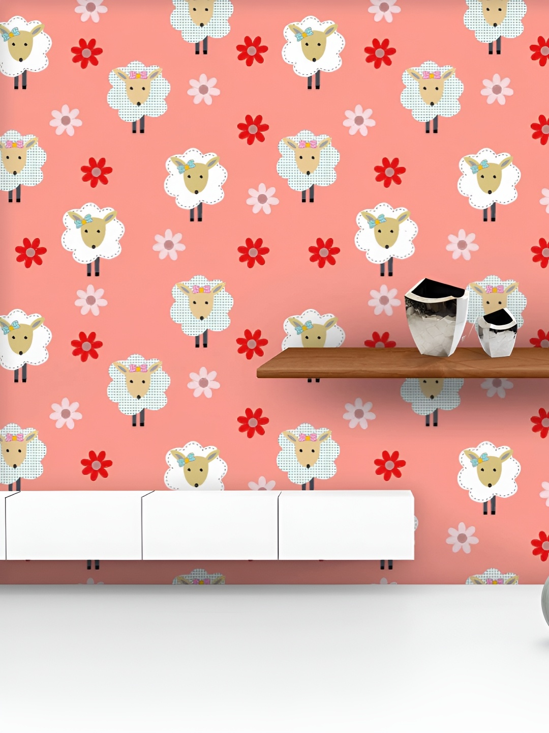 

ArtzFolio Printed UV-Resistant Anti-Bacterial Sheep & Abstract Flowers Peel & Stick Wallpaper, Multi