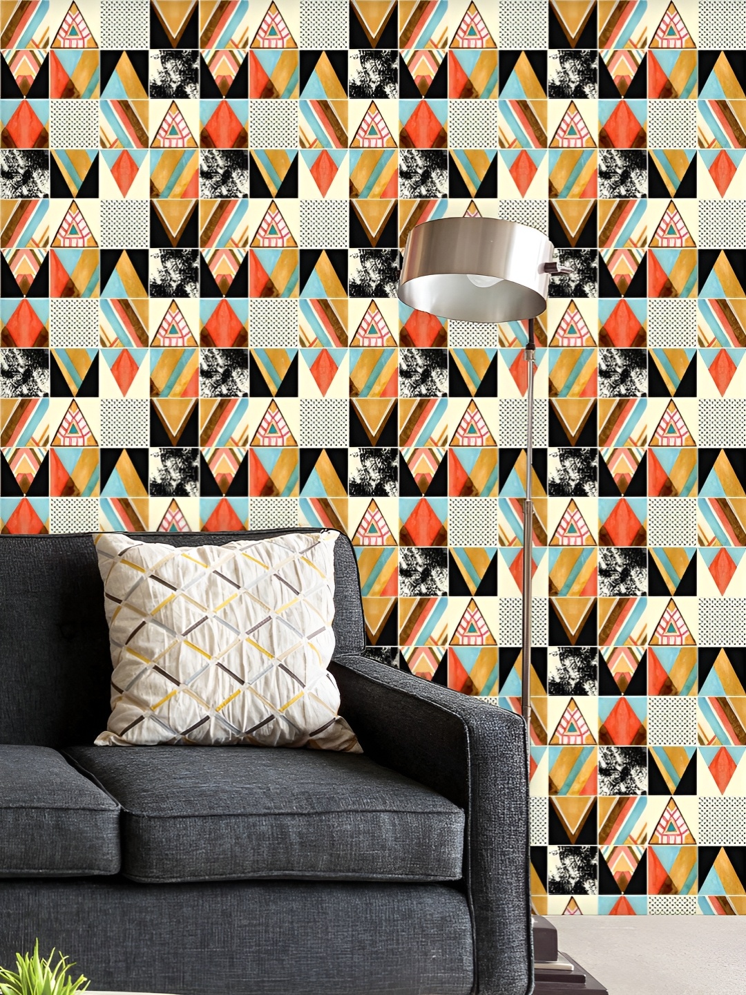 

ArtzFolio Printed UV-Resistant Anti-Bacterial Abstract Squares & Triangles Peel & Stick Wallpaper, Multi