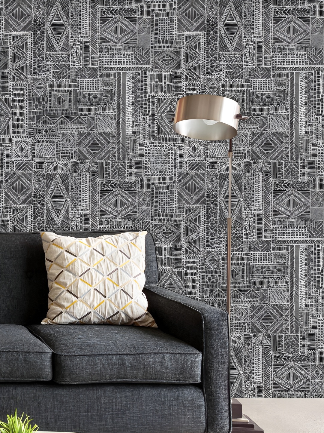 

ArtzFolio Printed UV-Resistant Anti-Bacterial Black & White Embroidered Pattern Peel & Stick Wallpaper, Multi