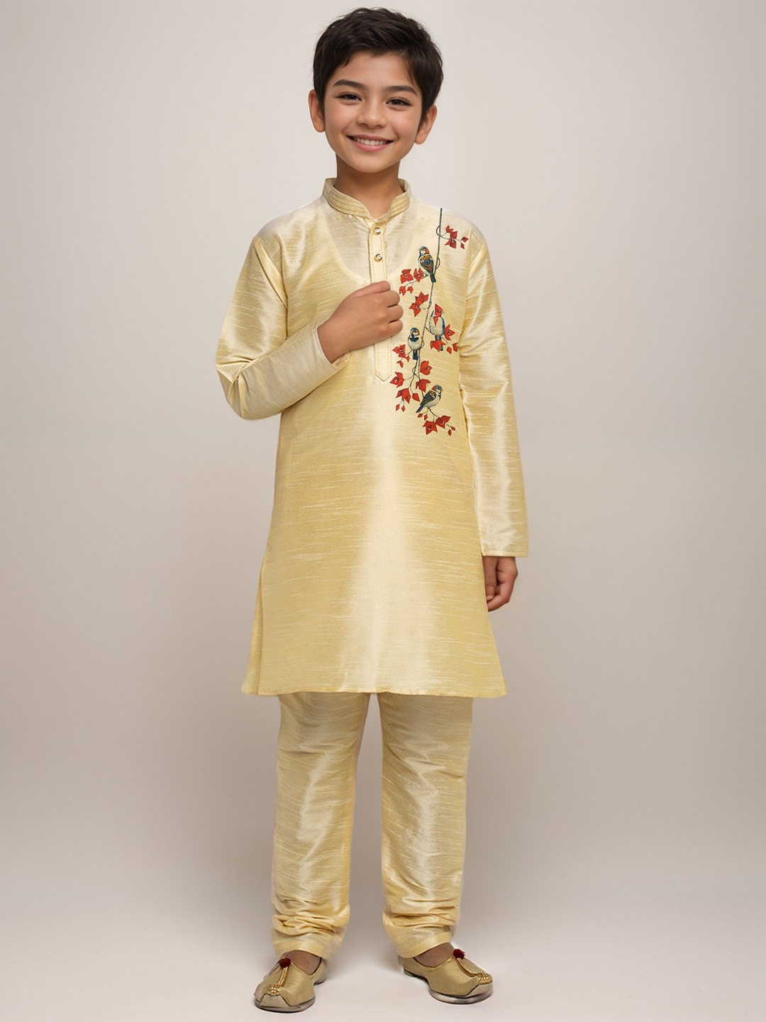 

DEVOILER Boys Mandarin Collar Straight Kurta, Beige