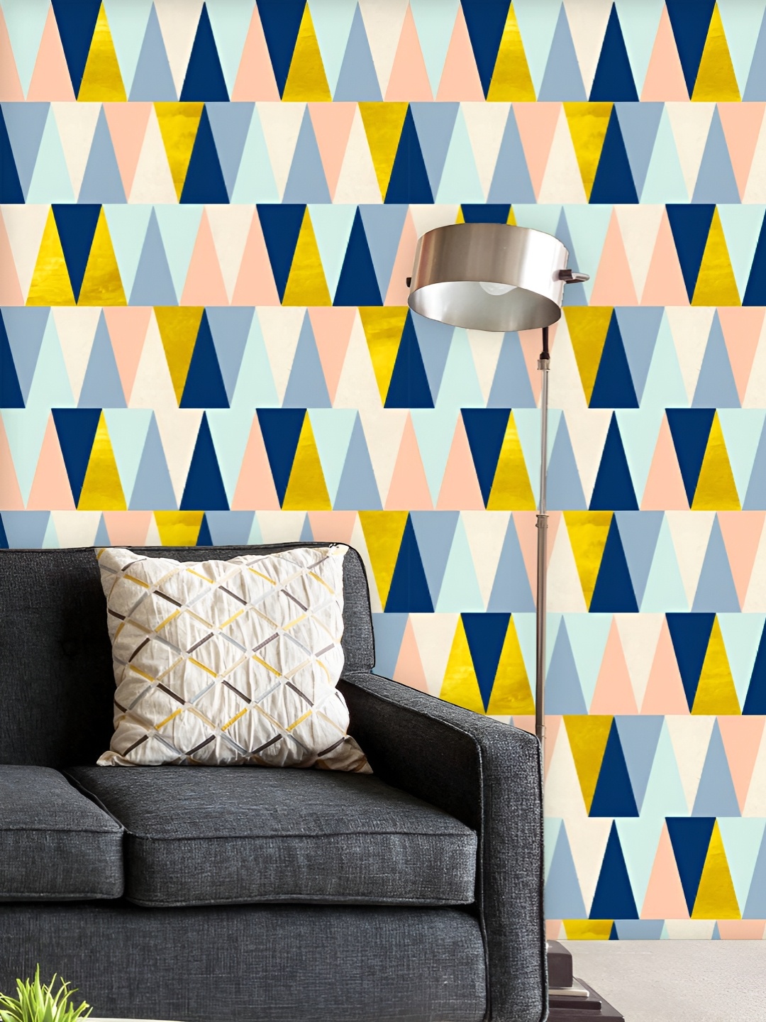 

ArtzFolio Printed UV-Resistant Anti-Bacterial Colorful Triangles Peel & Stick Wallpaper, Multi