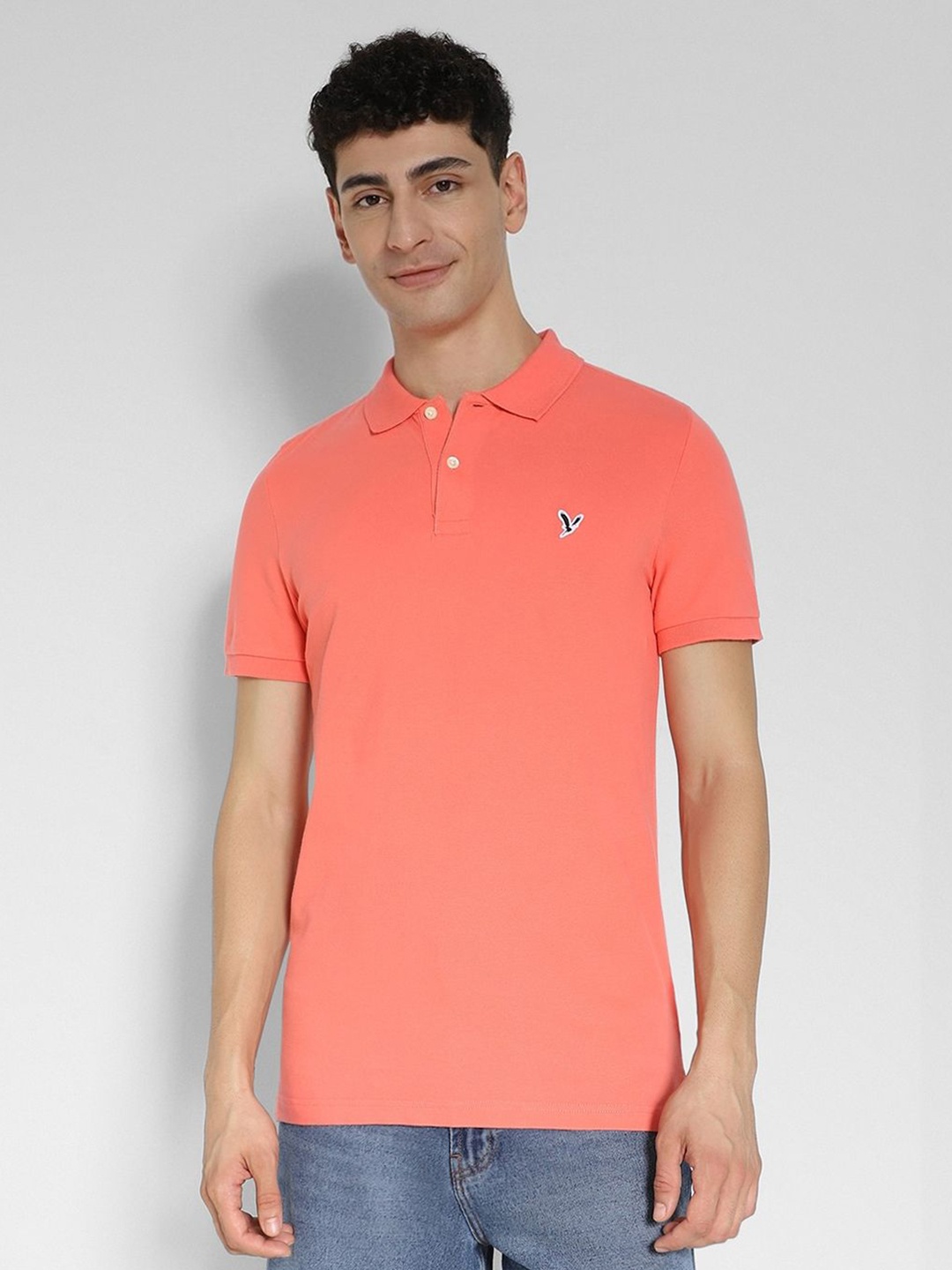 

AMERICAN EAGLE OUTFITTERS Men Printed Polo Collar T-shirt, Peach