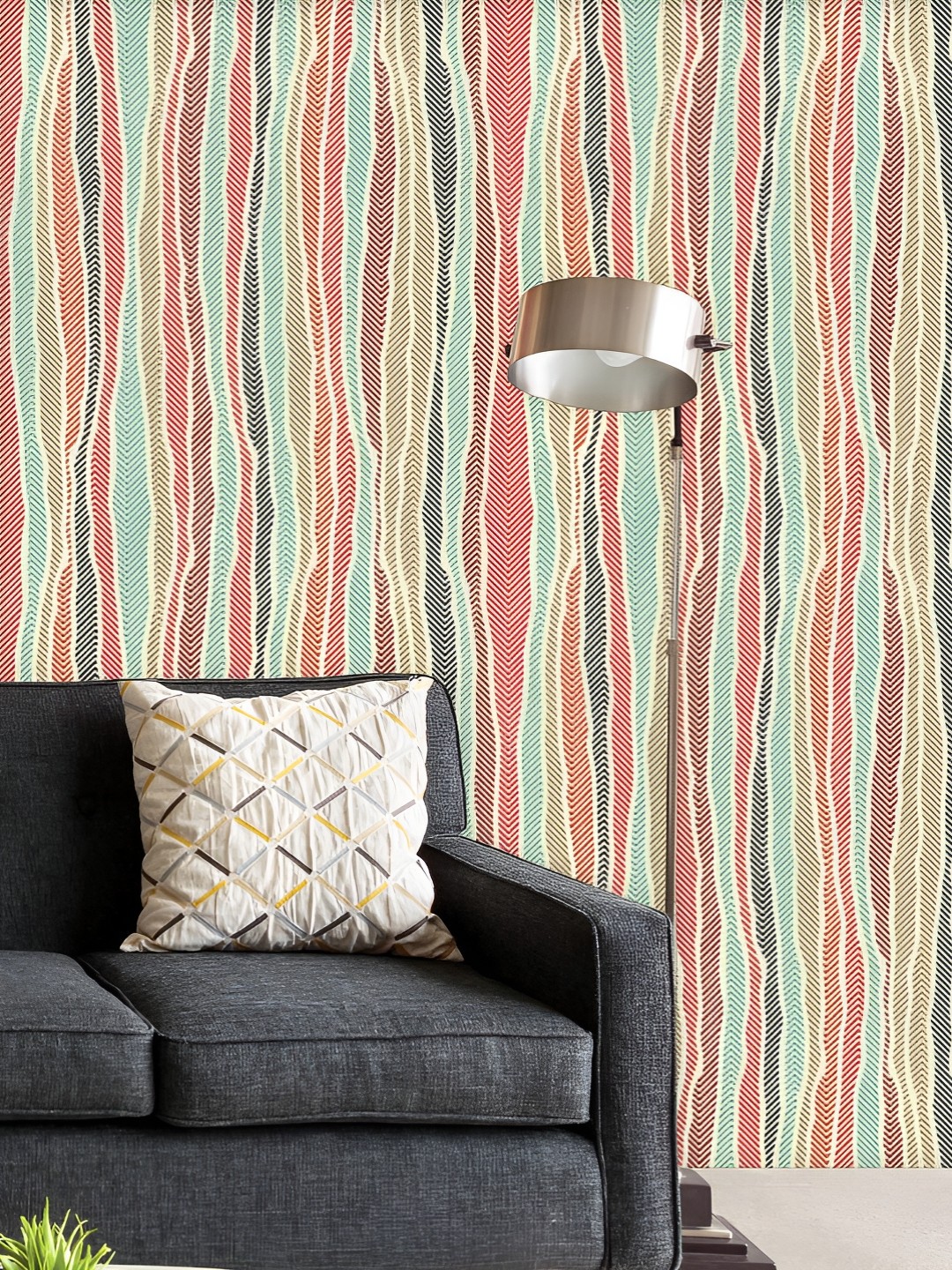 

ArtzFolio Printed UV-Resistant Anti-Bacterial Colorful Abstract Stripes Peel & Stick Wallpaper, Multi