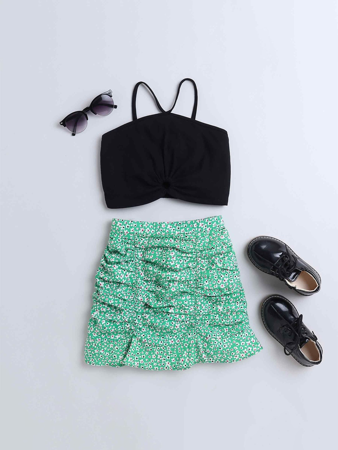 

taffykids Girls Halter Neck Crop Top with Skirt, Green