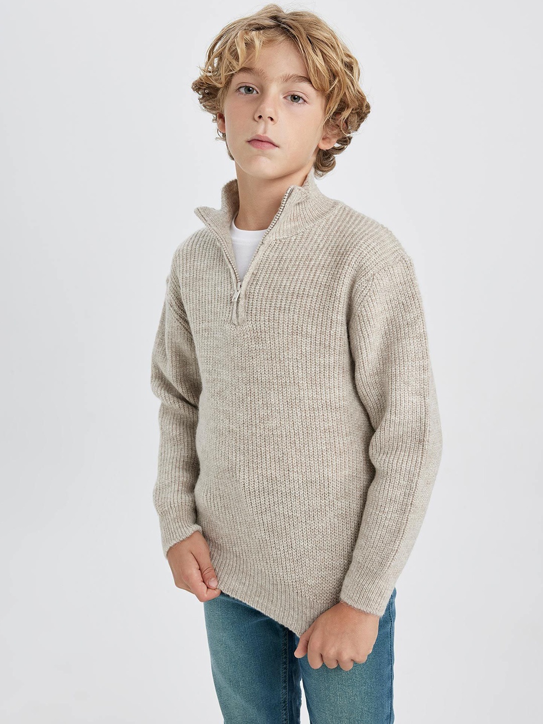 

DeFacto Boys Straight Knitted Pullover, Beige