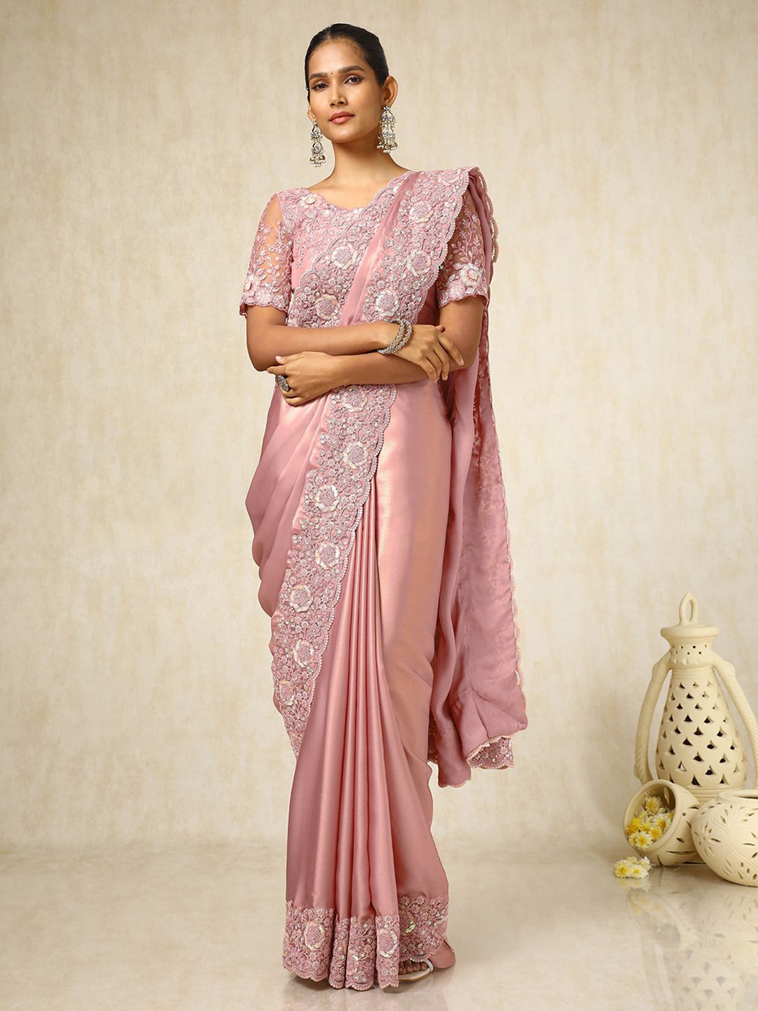 

Soch Sequinned Pure Crepe Saree, Pink