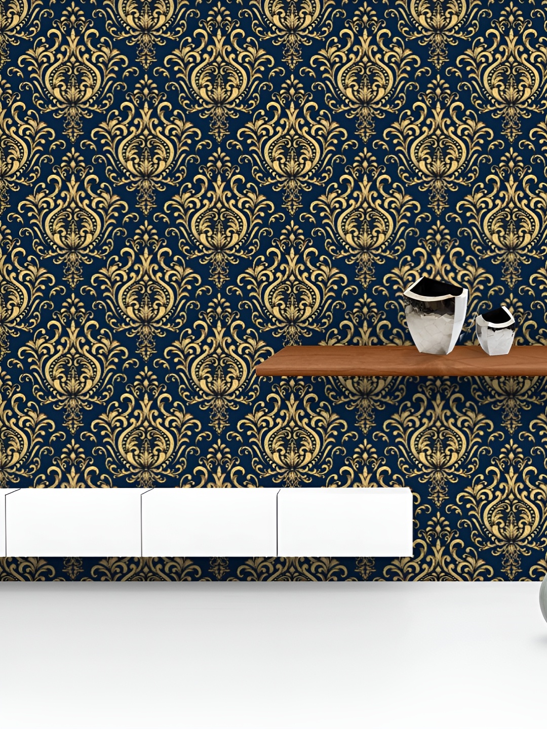 

ArtzFolio Printed UV-Resistant Anti-Bacterial Luxury Damask Pattern Peel & Stick Wallpaper, Multi