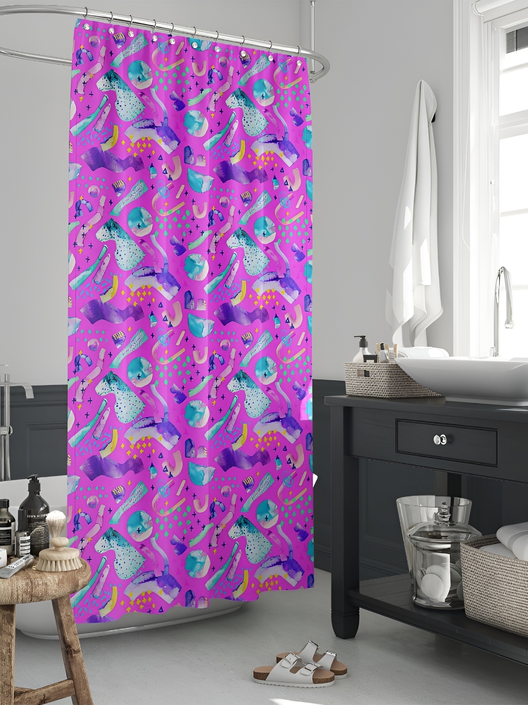 

ArtzFolio Pink & Blue Printed Waterproof Shower Curtains