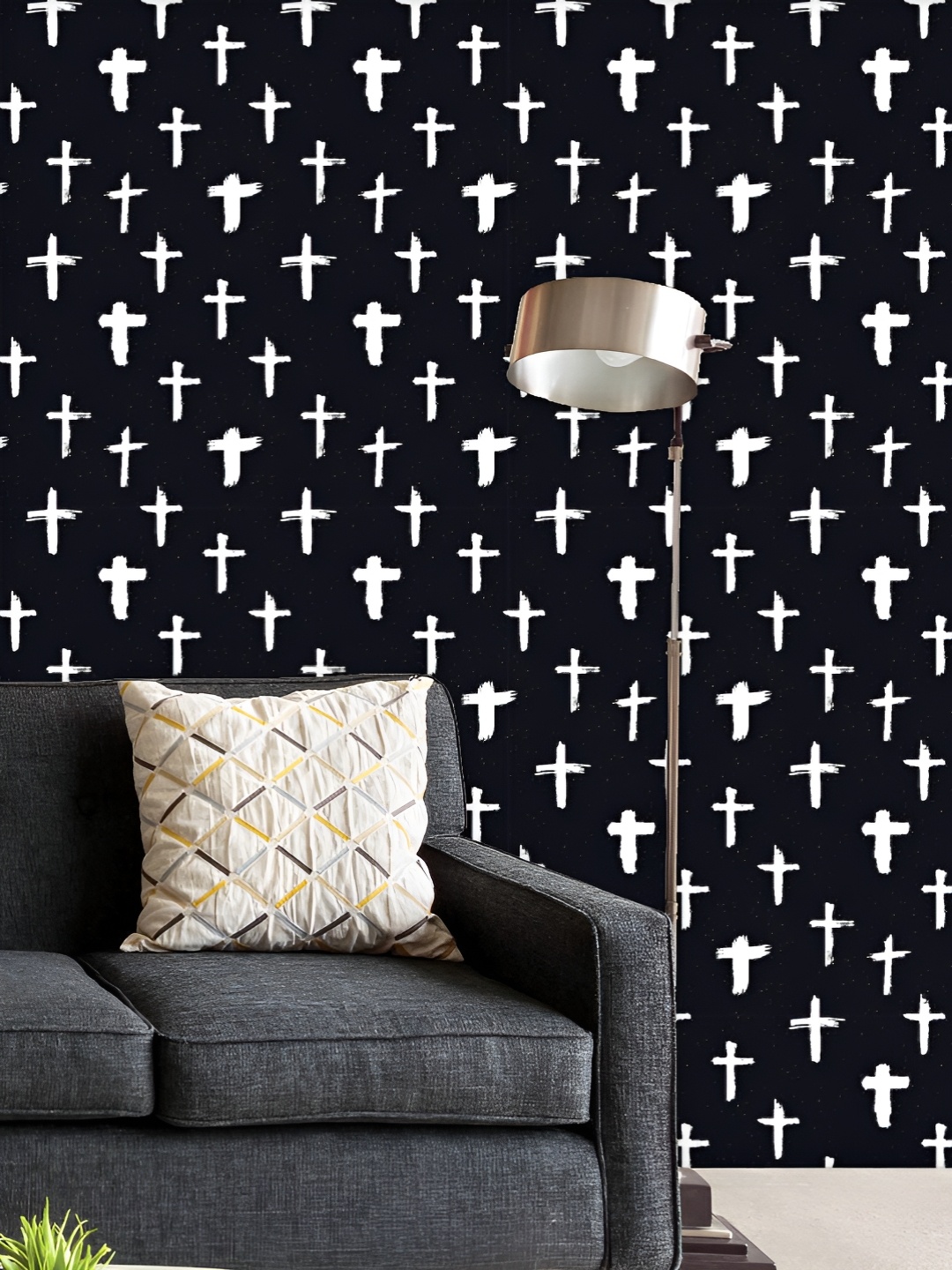 

ArtzFolio Printed UV-Resistant Anti-Bacterial Grunge Cross Symbols Peel & Stick Wallpaper, Multi