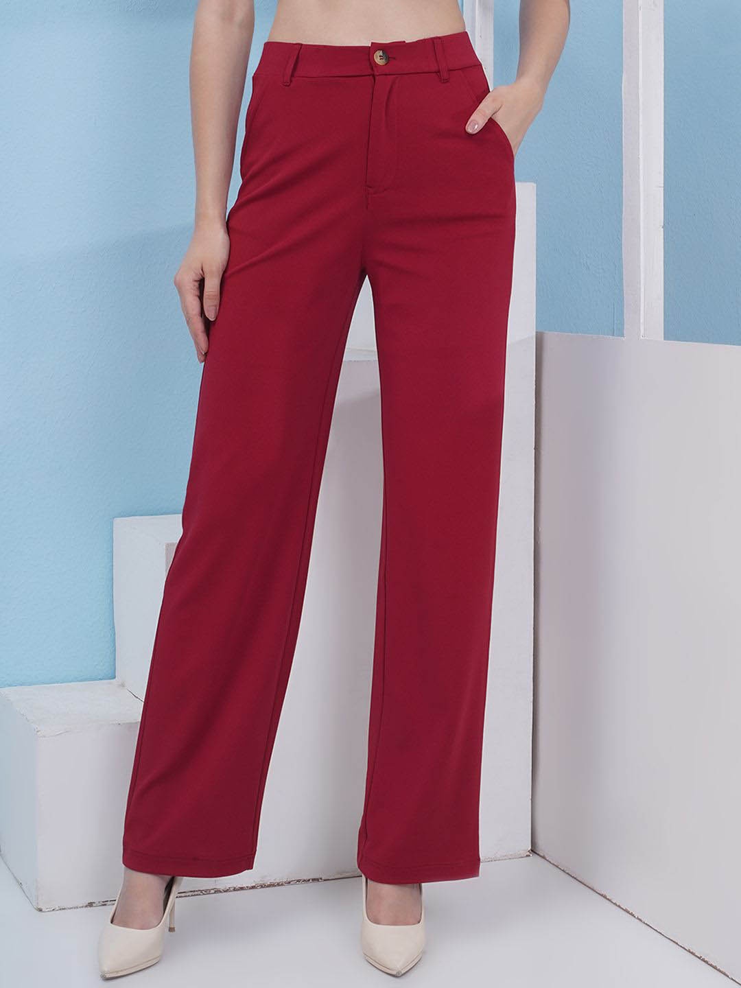 

PUELLA Women Original High-Rise Wrinkle Free Trousers, Maroon