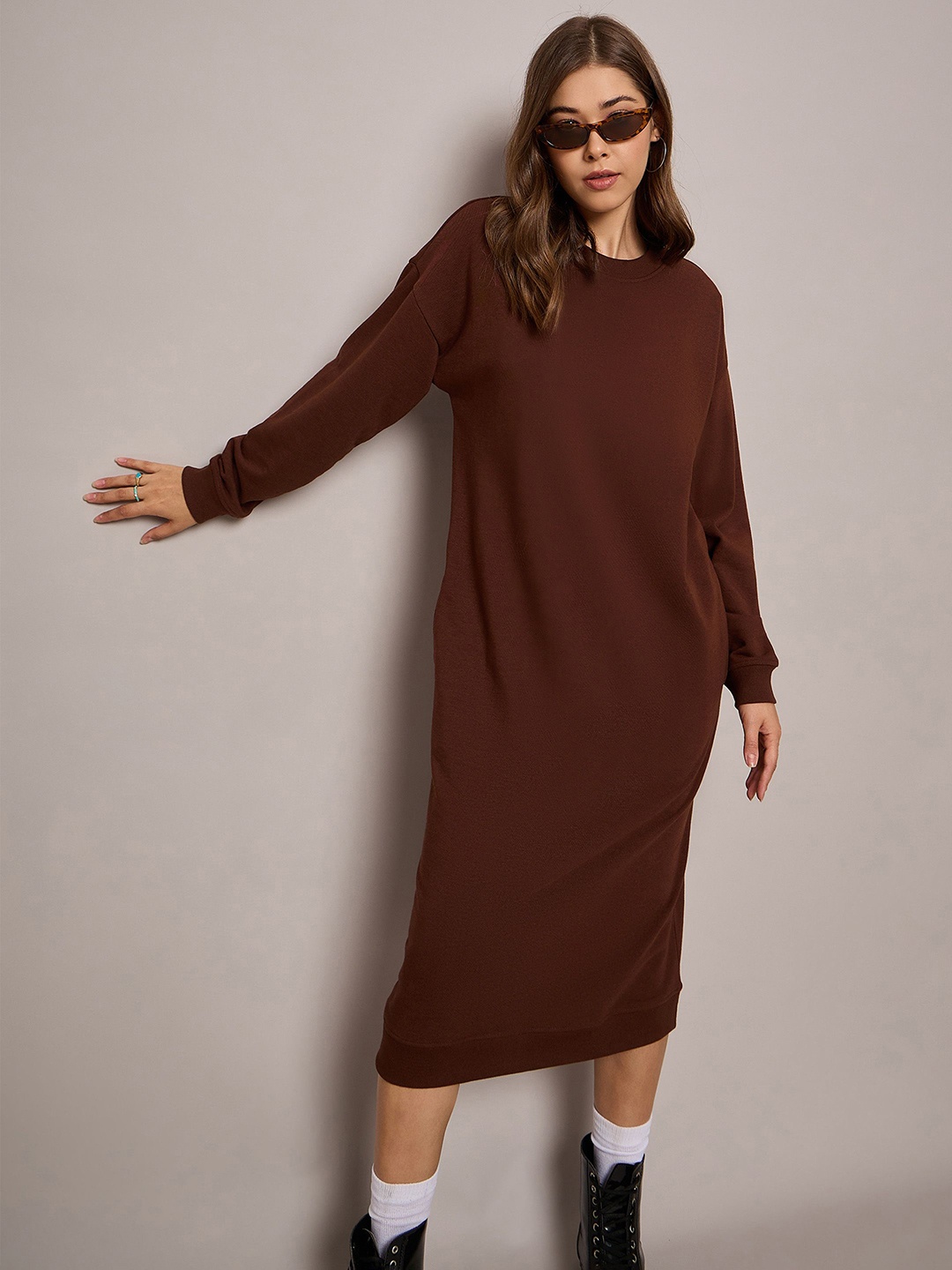 

SASSAFRAS BASICS Women Midi Dress, Brown