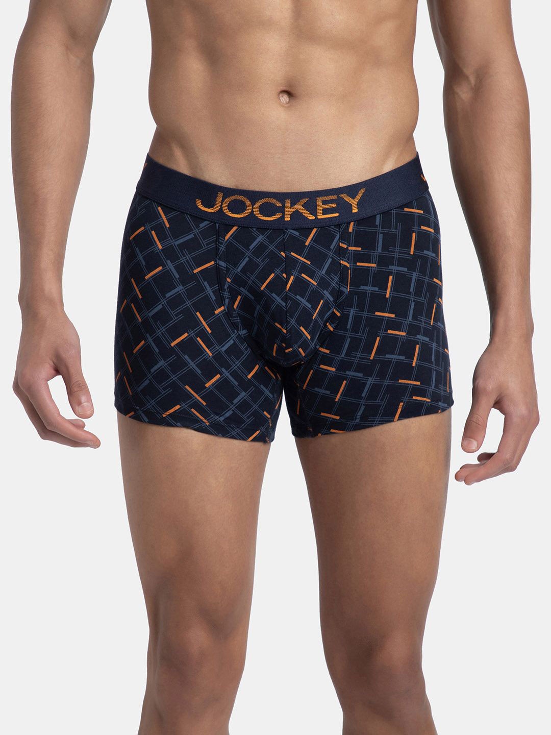 

Jockey Men Super Combed Cotton Elastane Stretch Printed Trunk with Ultrasoft WaistbandFP23, Navy blue