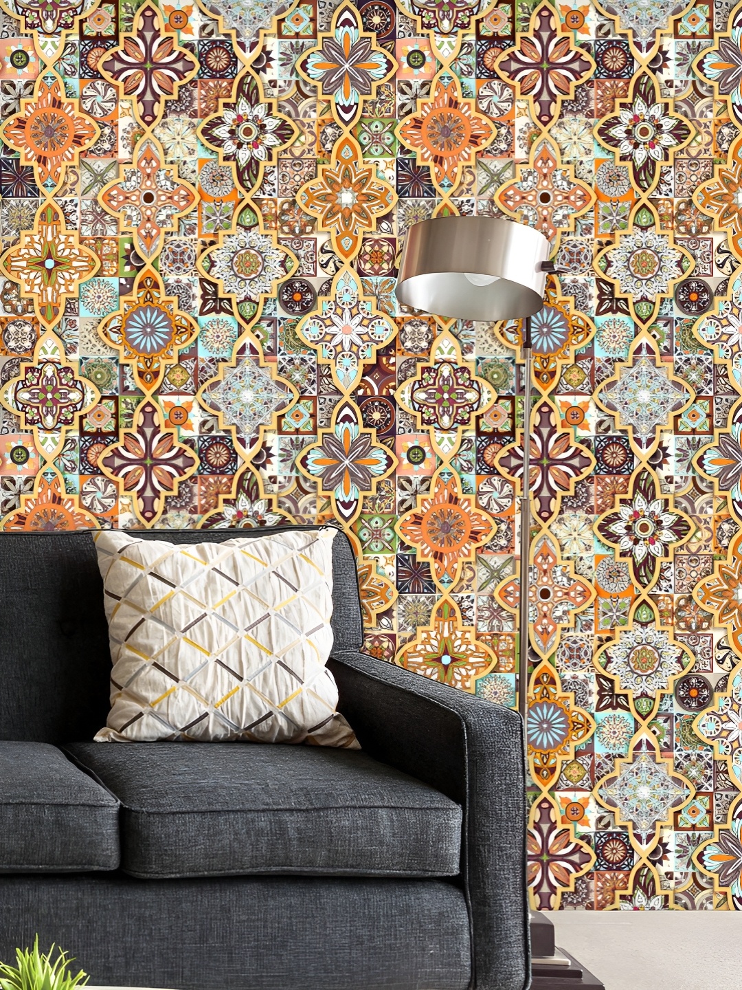 

ArtzFolio Printed UV-Resistant Anti-Bacterial Ethnic Floral Mandala Peel & Stick Wallpaper, Multi