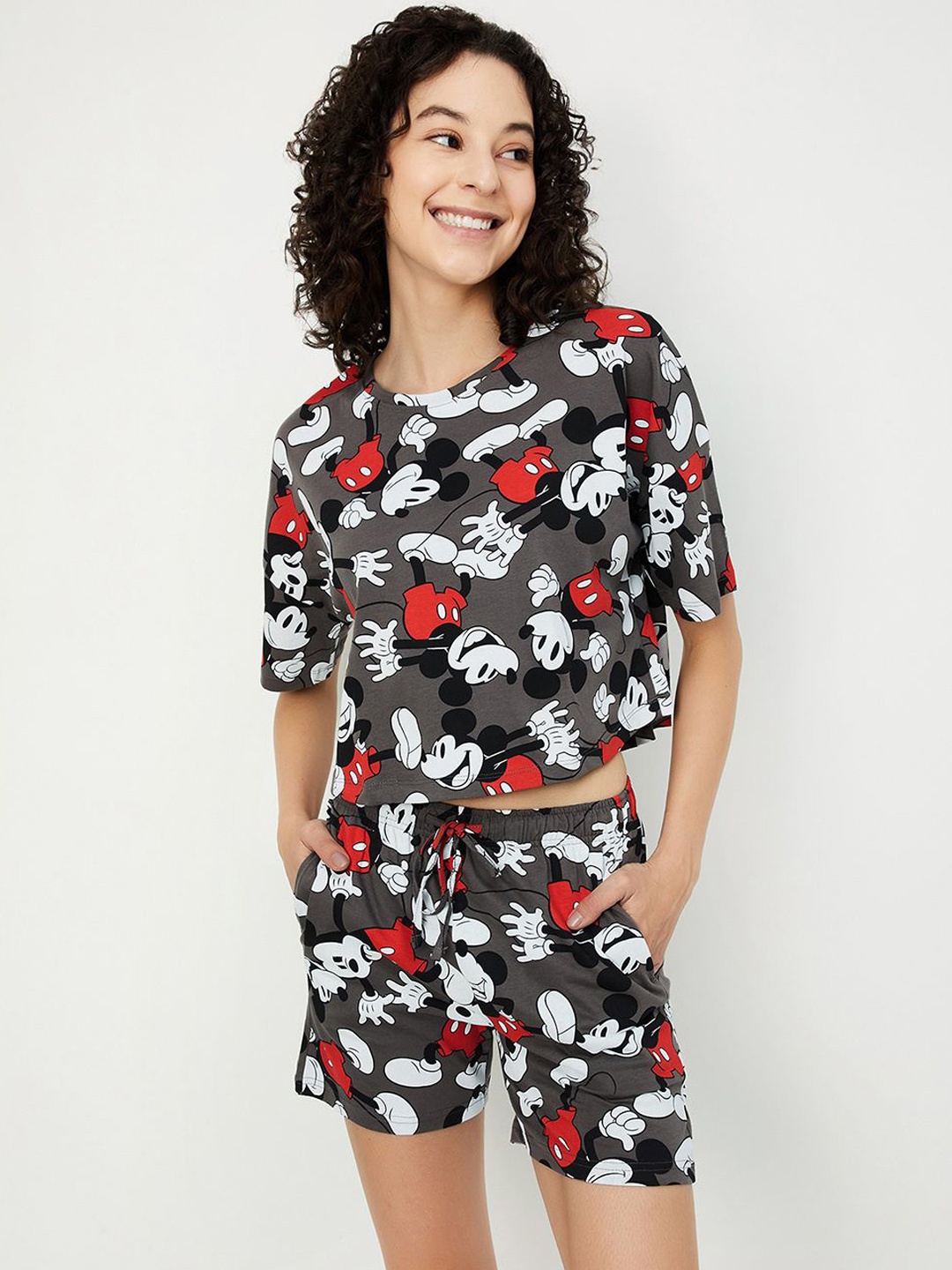 

max Women Cartoon Characters Printed Pure Cotton Night suit, Grey