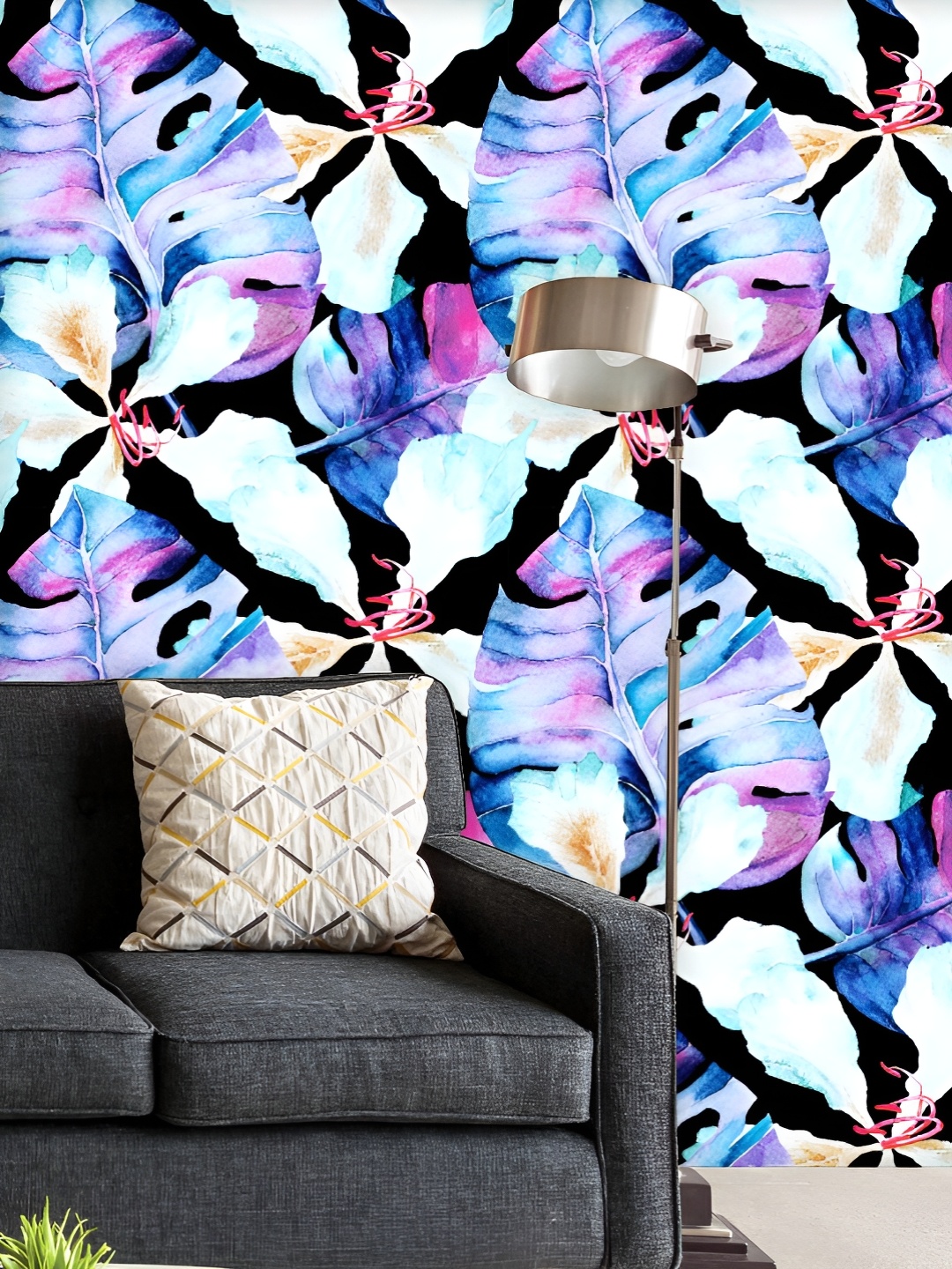 

ArtzFolio Printed UV-Resistant Anti-Bacterial Tropic Flowers And Monstera Leaves Peel & Stick Wallpaper, Multi