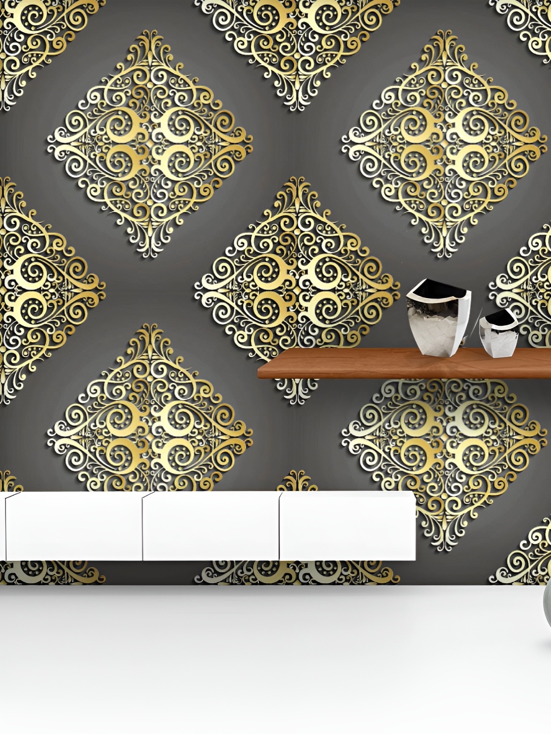 

ArtzFolio Printed UV-Resistant Anti-Bacterial Damask Pattern Peel & Stick Wallpaper, Multi