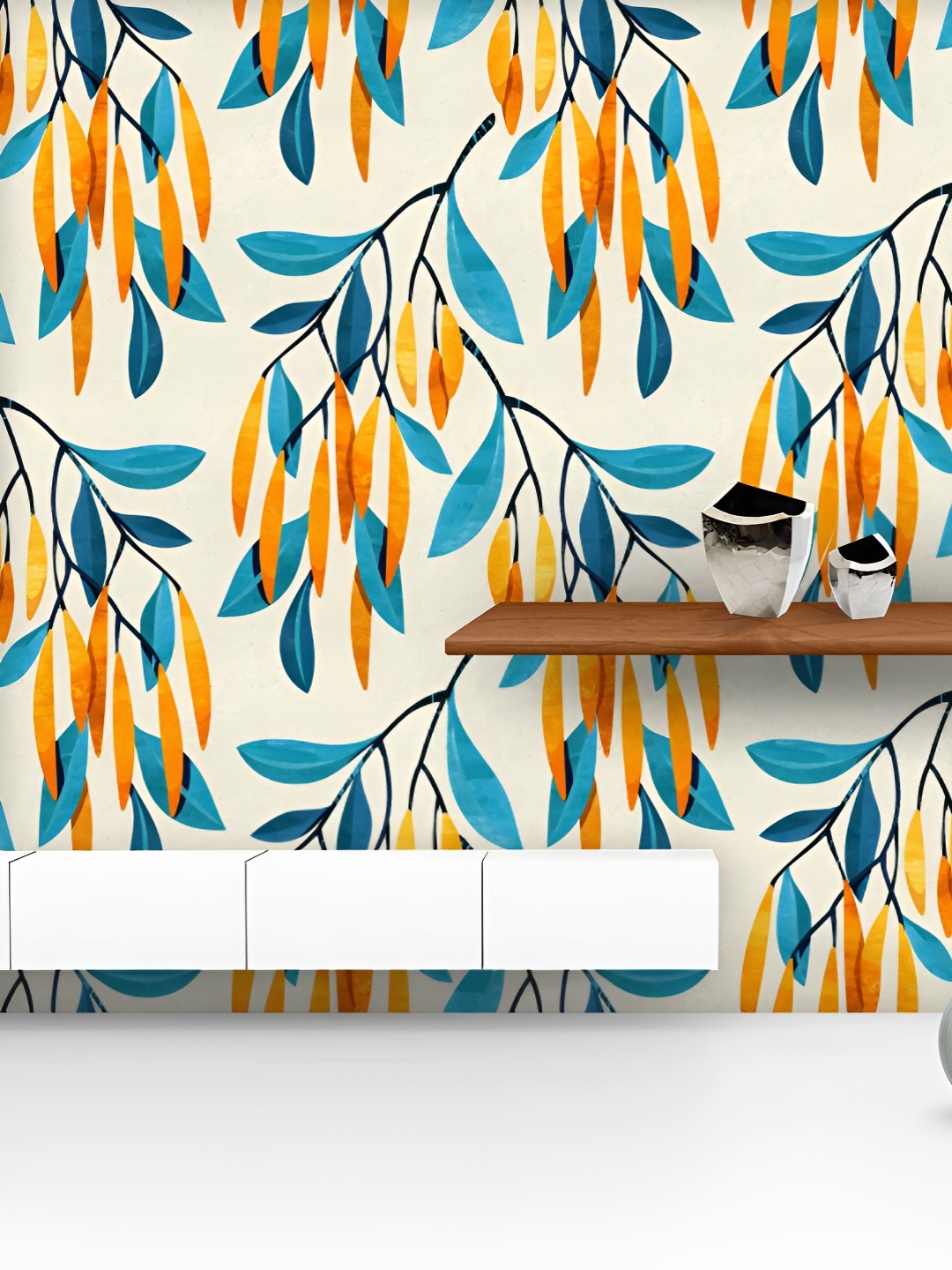 

ArtzFolio Off White & Blue Printed UV Resistant Wallpaper