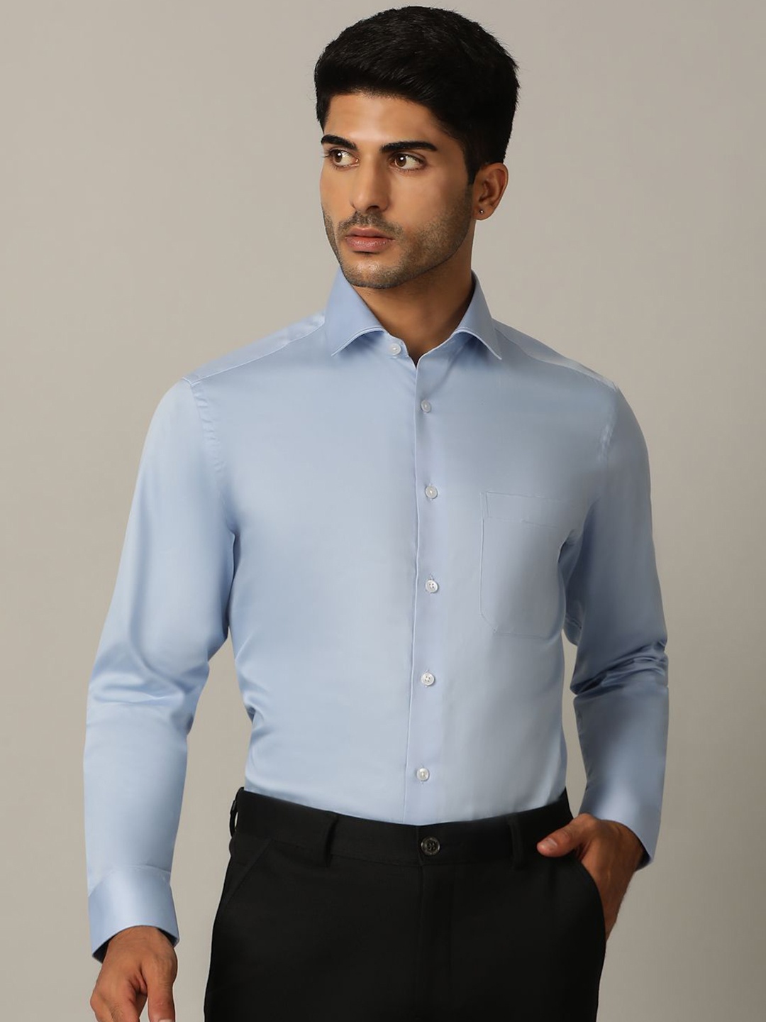 

METAL Men Spread Collar Solid Cotton Slim Fit Formal Shirt, Blue