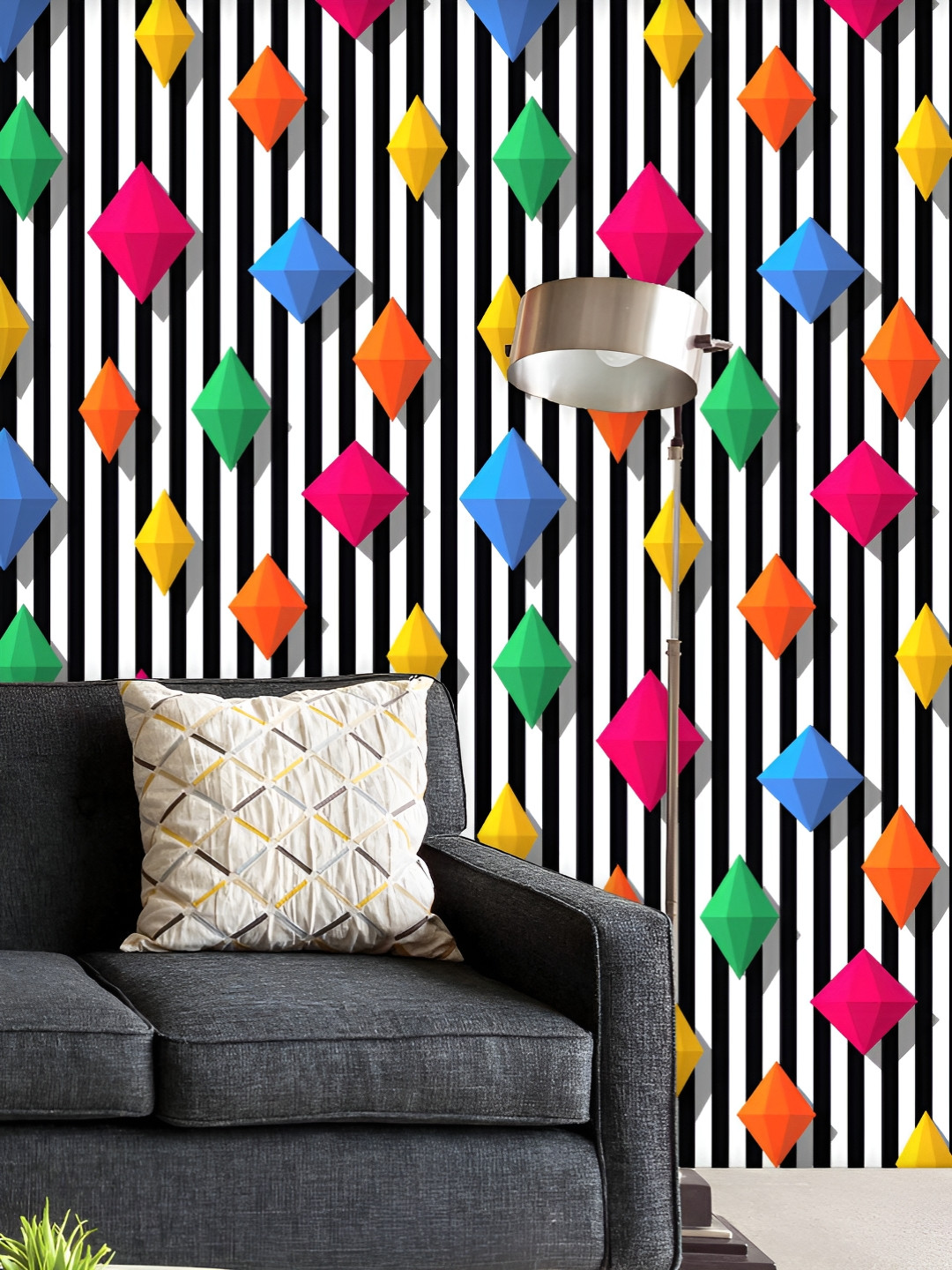 

ArtzFolio Printed UV-Resistant Anti-Bacterial D Multicolor Diamonds Peel & Stick Wallpaper, Multi