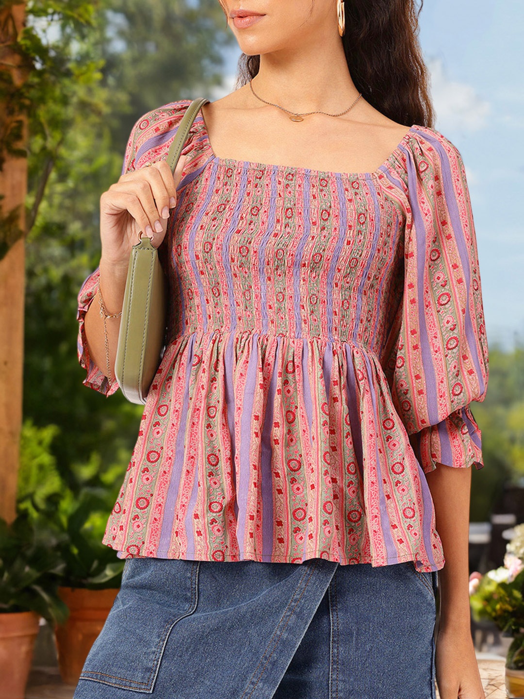 

DressBerry Smocked & Stylish Printed A-Line Dress, Multi