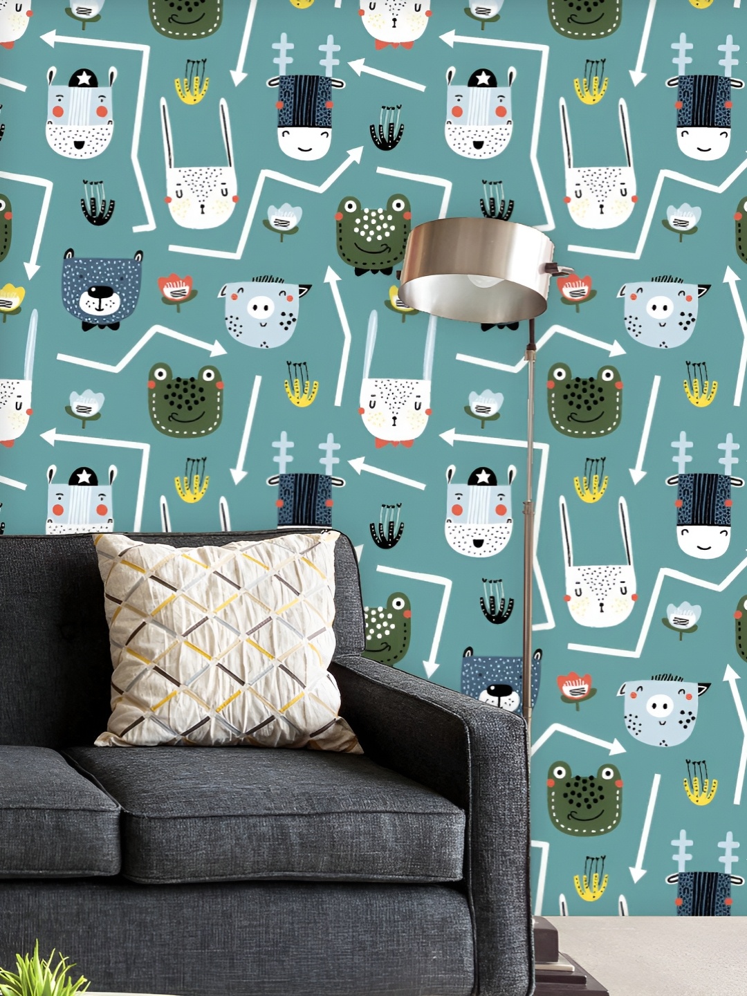 

ArtzFolio Printed UV-Resistant Anti-Bacterial Childish Animals Pattern Peel & Stick Wallpaper, Multi
