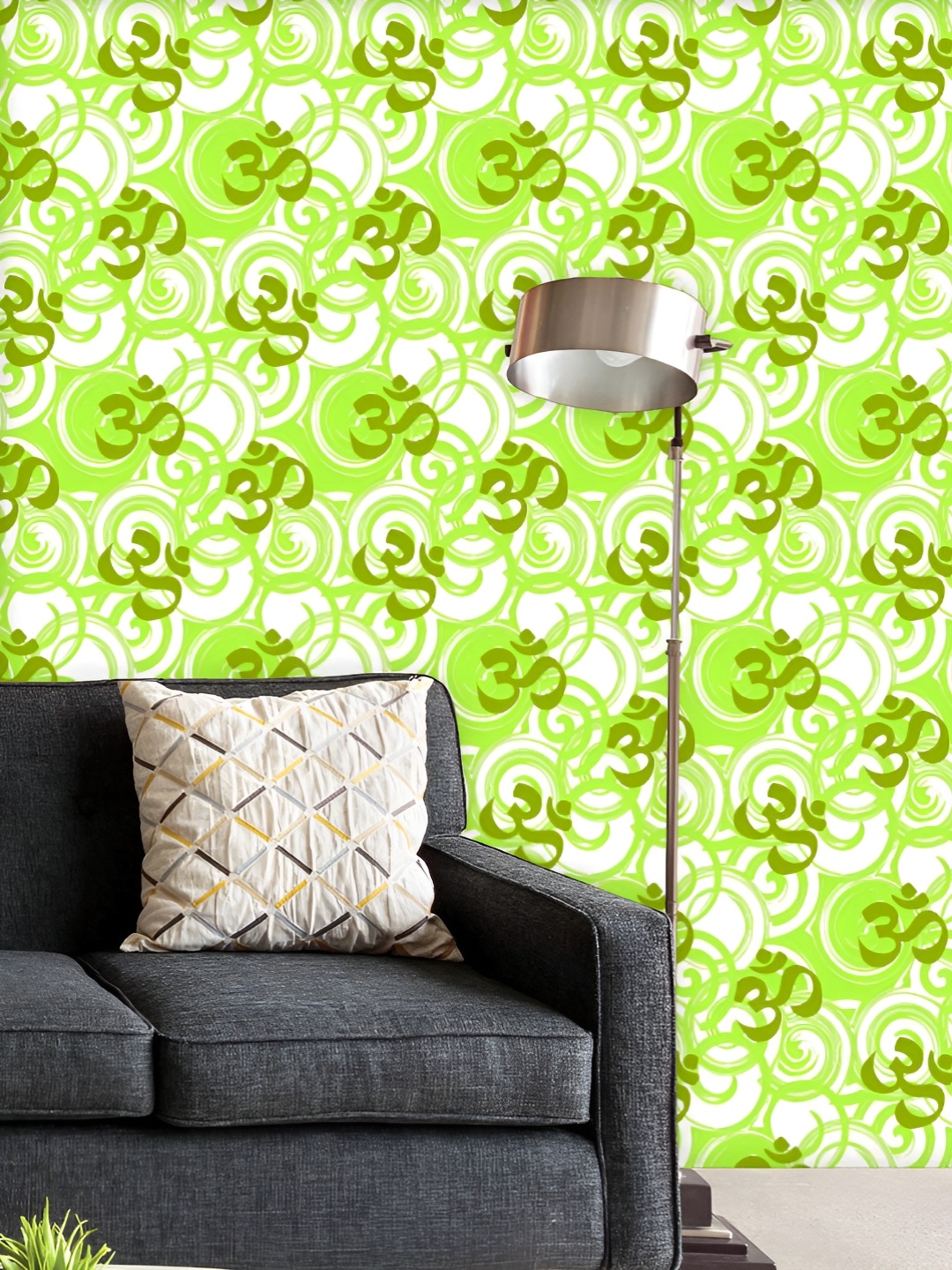 

ArtzFolio Printed UV-Resistant Anti-Bacterial Green Hindu Om Aum Symbol Peel & Stick Wallpaper, Multi